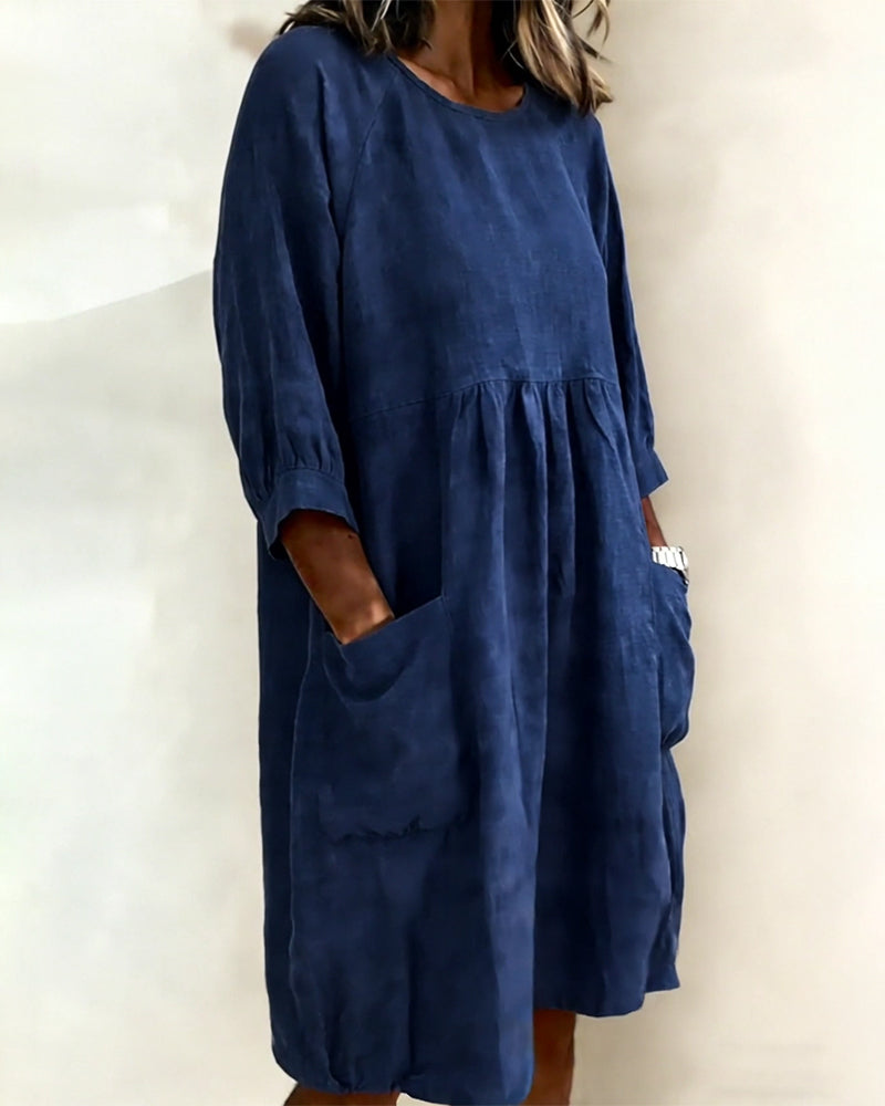 Maleesha - Vestido MIDI De Corte Holgado Con Mangas Anchas Y Bolsillos Delanteros