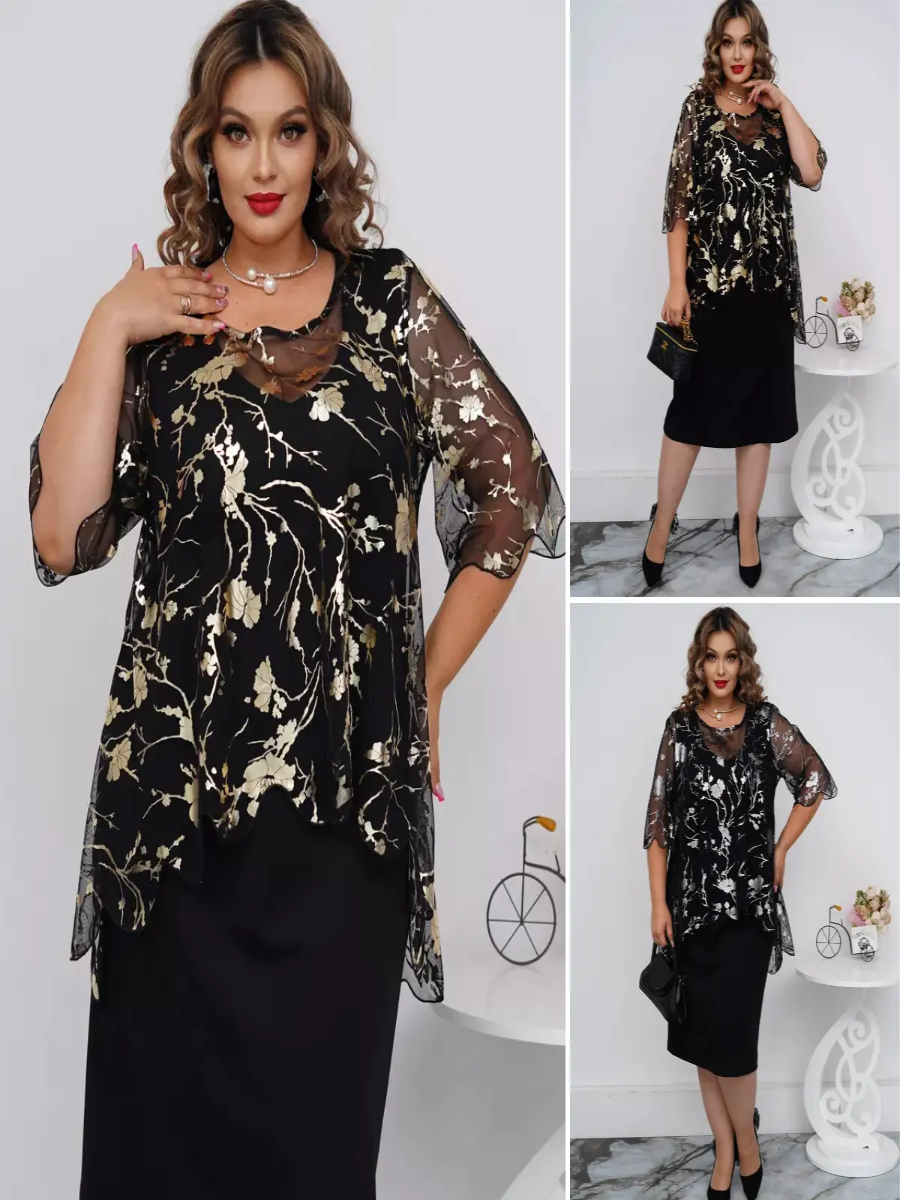 Justine | Vestido Midi Con Capa Transparente Floral