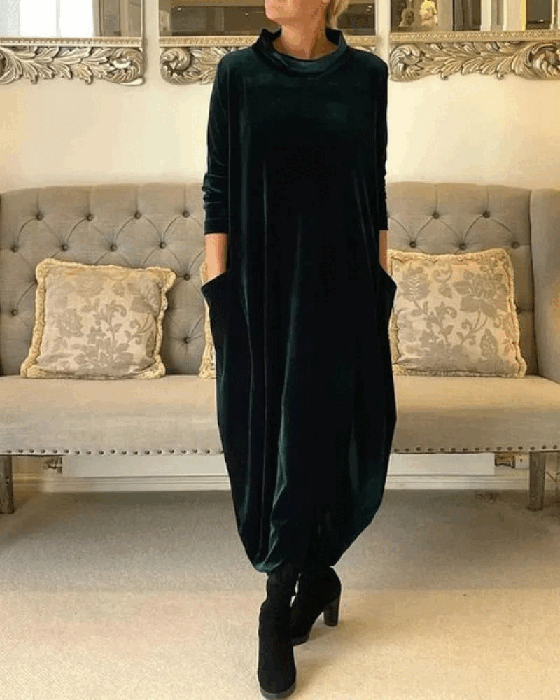Layeena | Vestido midi de Terciopelo con Bolsillos