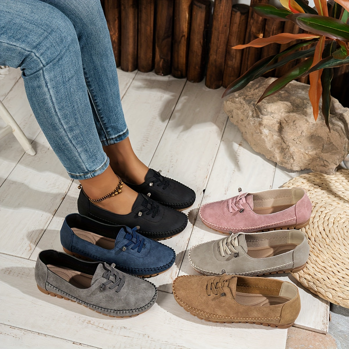 Zakiya - Mocasines Con Cordones Estilo Ante