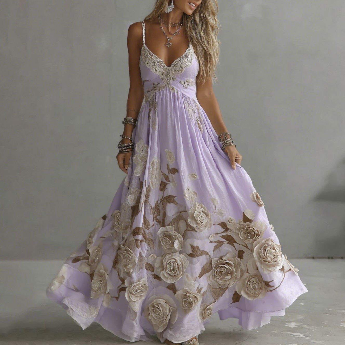 Adeluna | Vestido Maxi Bordado Floral Sin Mangas