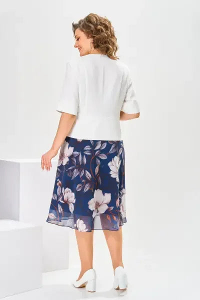 Barnes | Vestido MIDI Con Estampado Floral Y Chaqueta Blanca