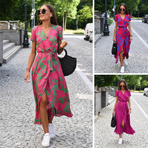 Theresita | Vestido midi de Manga Corta con Estampado Floral