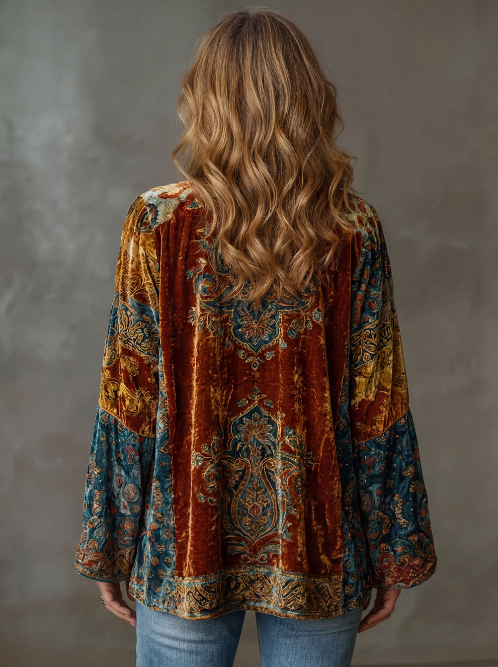 Elyska - Chaqueta kimono de manga larga con estampado y abertura frontal