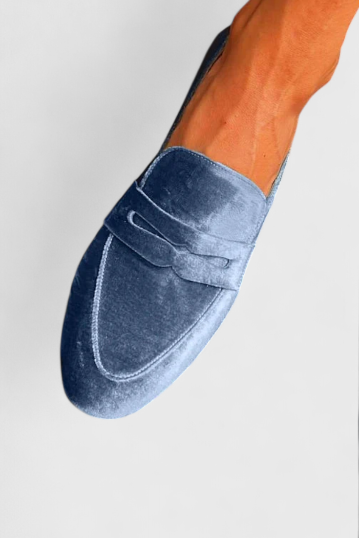Navarro - Mocasines tipo «penny» de terciopelo azul