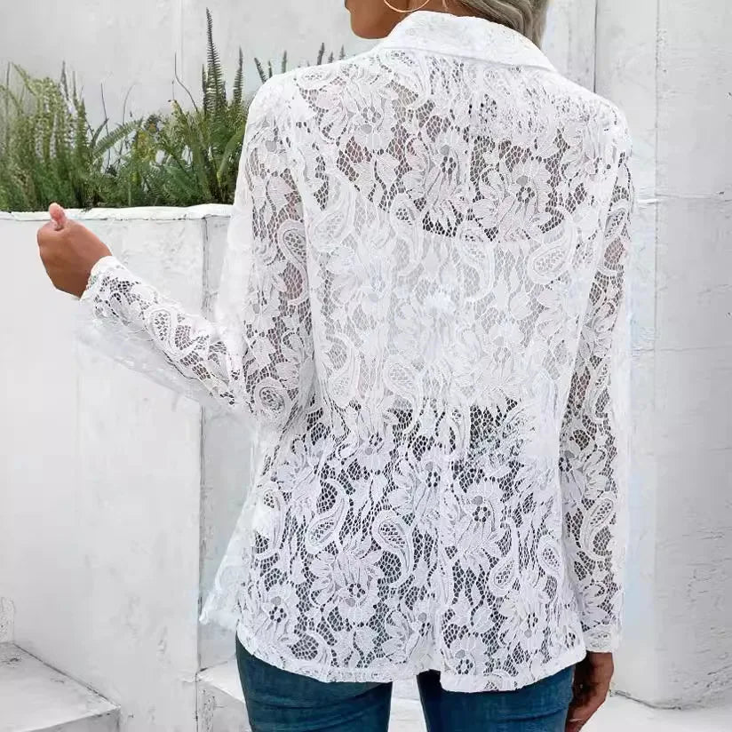 Naemi - Blazer de Manga Larga Con Encaje y Abertura Frontal