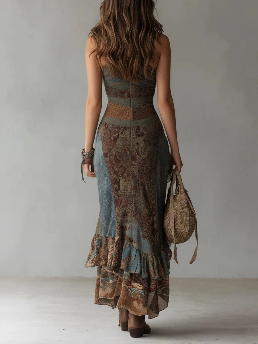 Tihana - Vestido Largo Asimétrico Con Estampado y Un Solo Hombro
