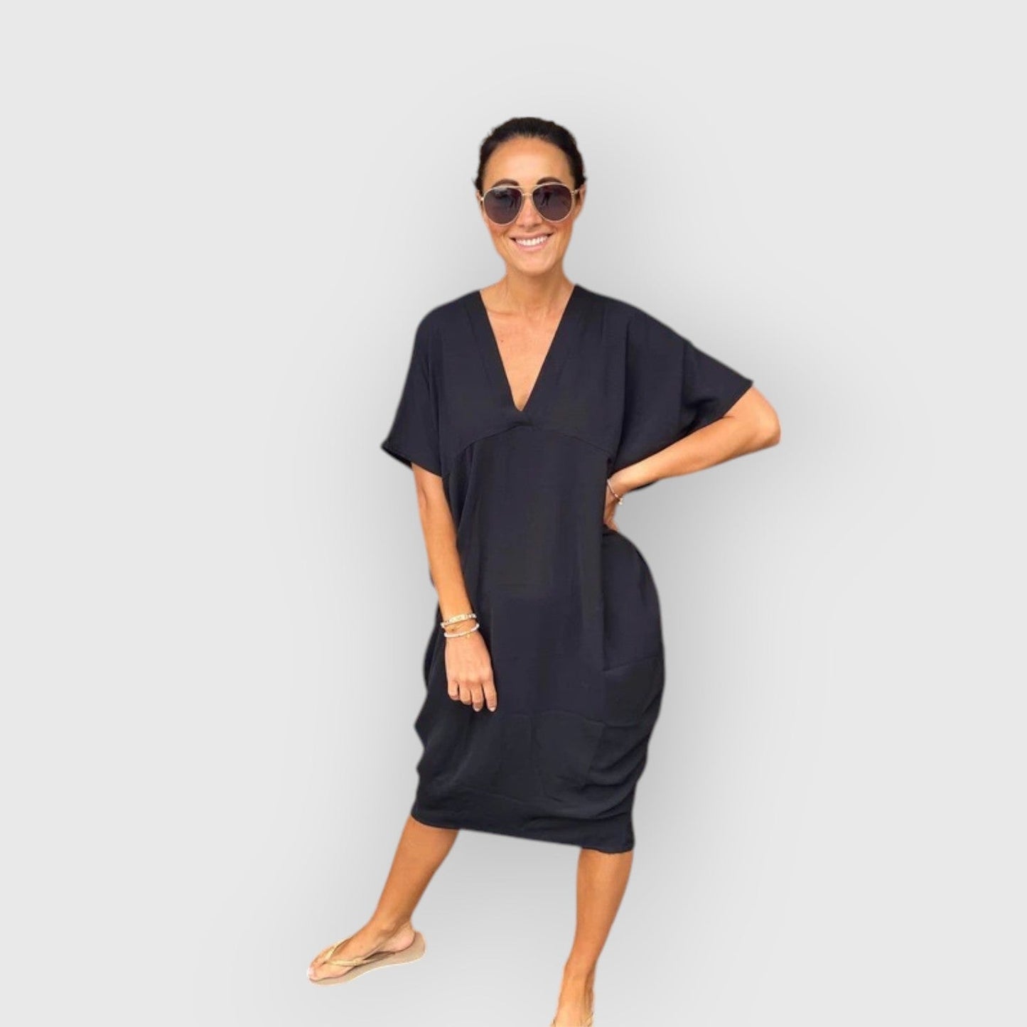 Aveline | Vestido MIDI De Manga Corta Con Cuello en V