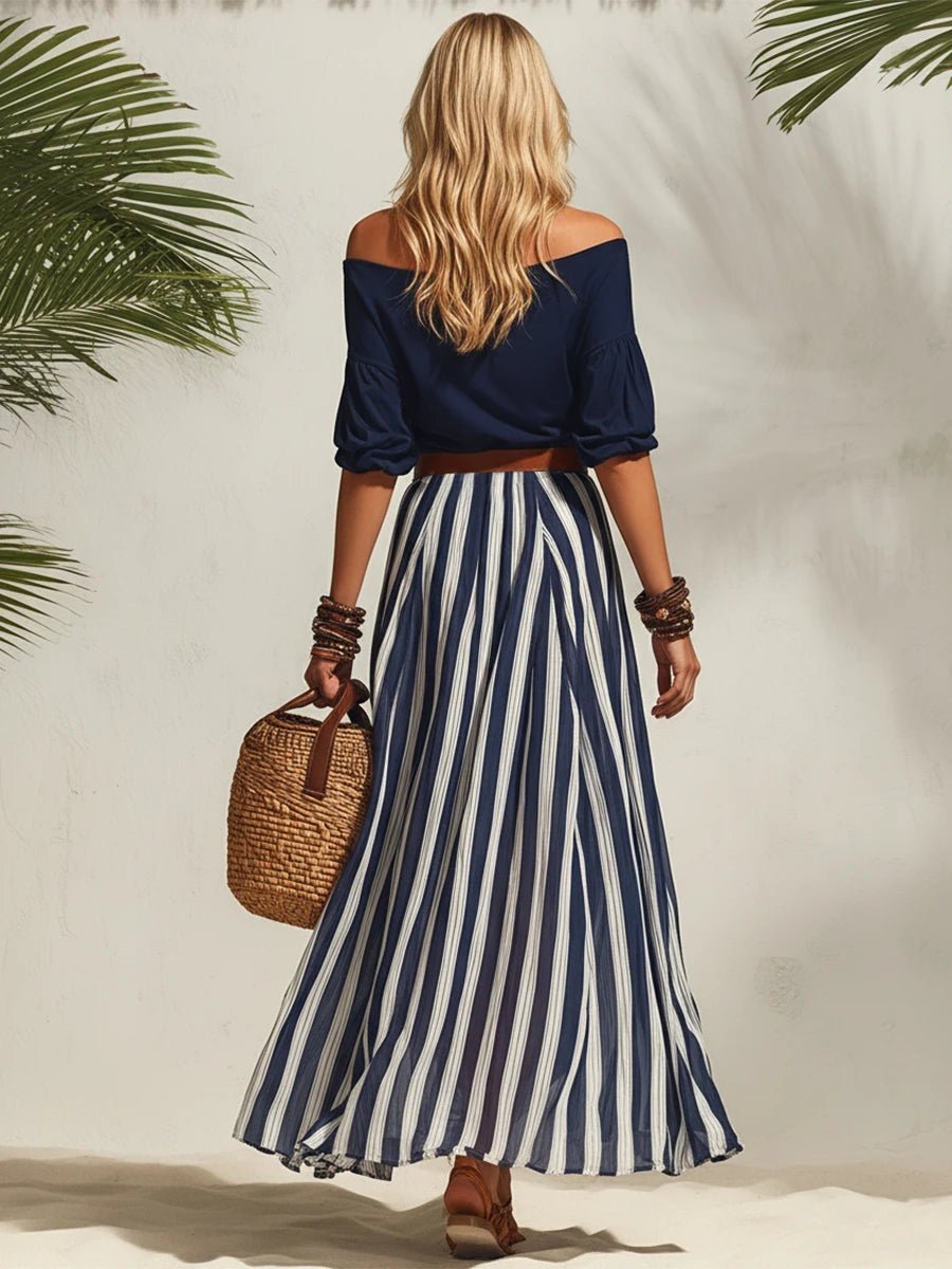 Esabella | Conjunto Rayado con Top Bardot