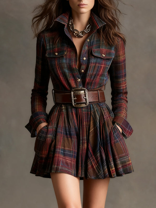 Keshet | Vestido Mini De Cuadros Con Cinturón