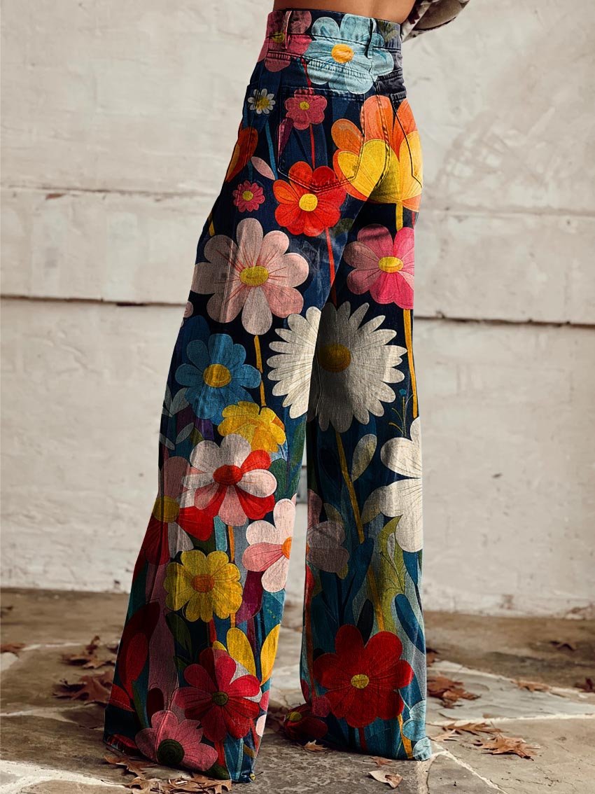Brenna | Pantalones Largos De Corte Ancho Con Estampado Floral Y Cintura Alta