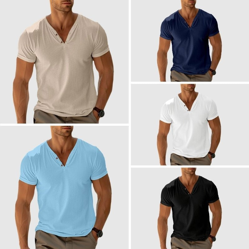 Eligio | Camiseta Henley de Punto Manga Corta