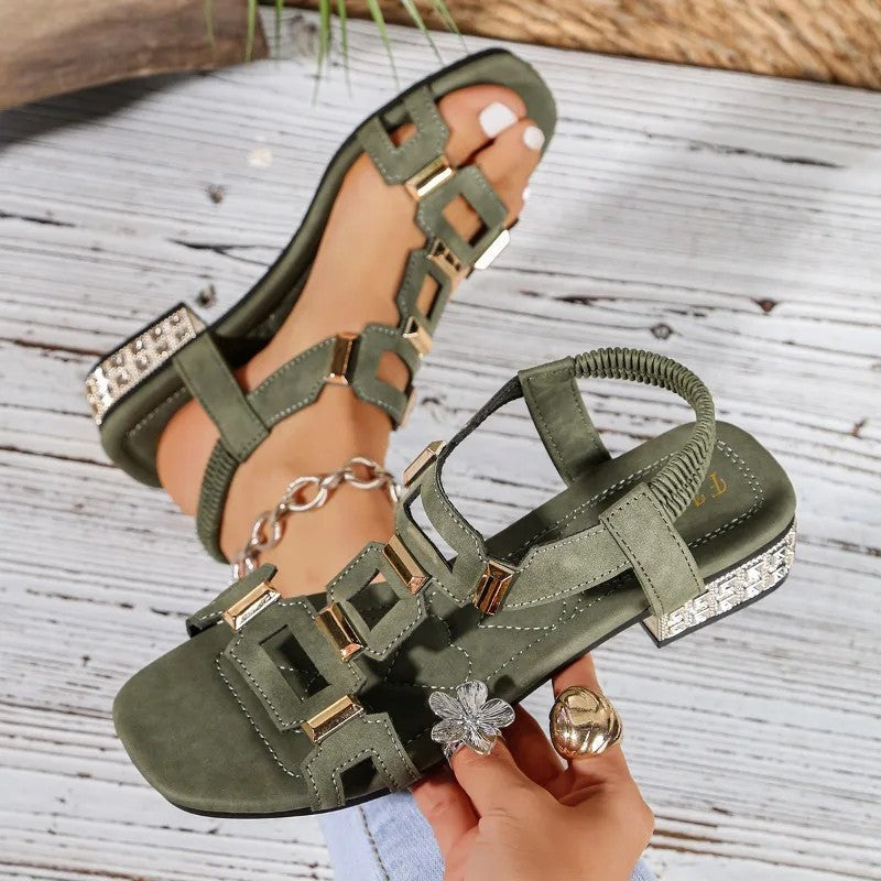 Tashaa | Sandalias De Tacón Grueso Con Tiras Geométricas