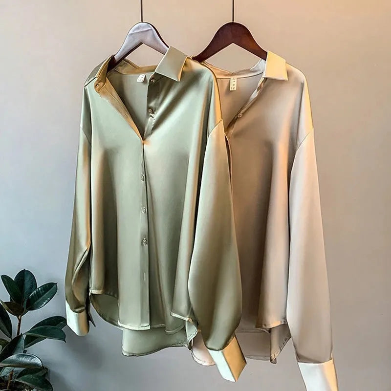 Adelinde | Camisa Satinada Holgada de Manga Larga