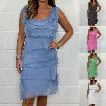 Griselda | Vestido Midi Sin Mangas Con Flecos en Capas