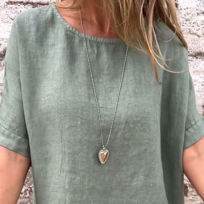 Joline - Blusa Holgada de Cuello Redondo y Manga Corta