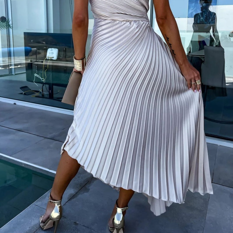 Breena | Vestido Maxi Plisado de Un Hombro