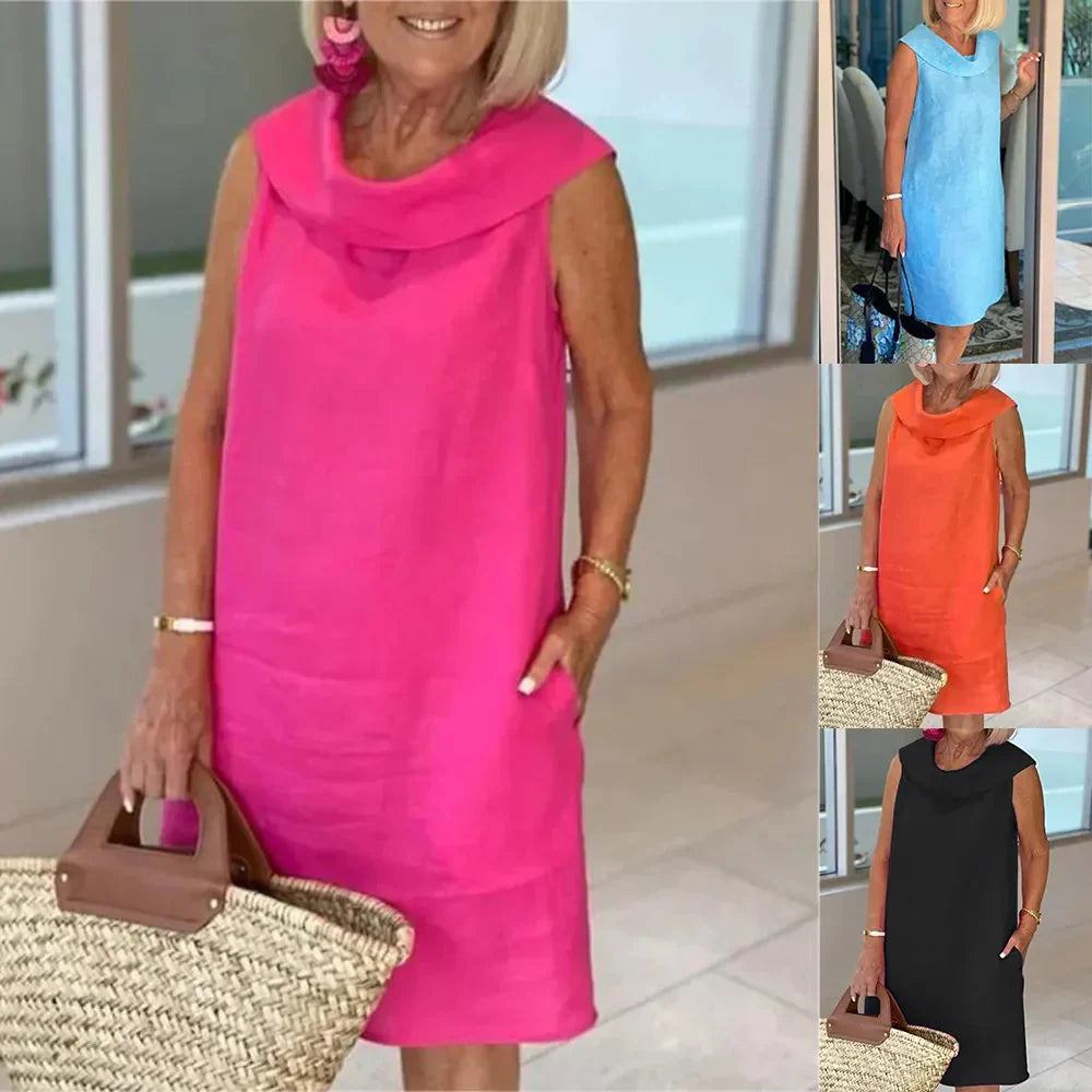 Sinja | Vestido Midi Sin Mangas con Cuello Drapeado