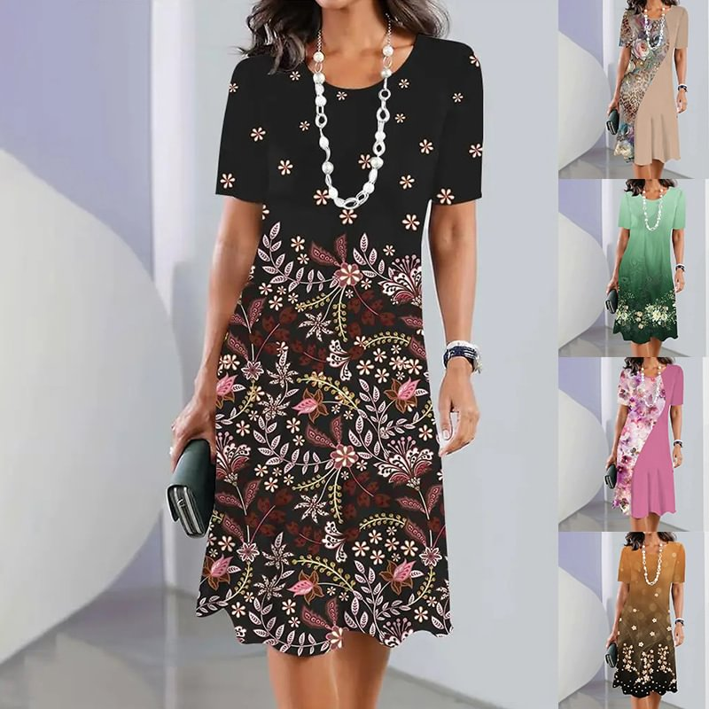 Ursulla - Vestido Midi de Cuello Redondo Con Estampado Floral