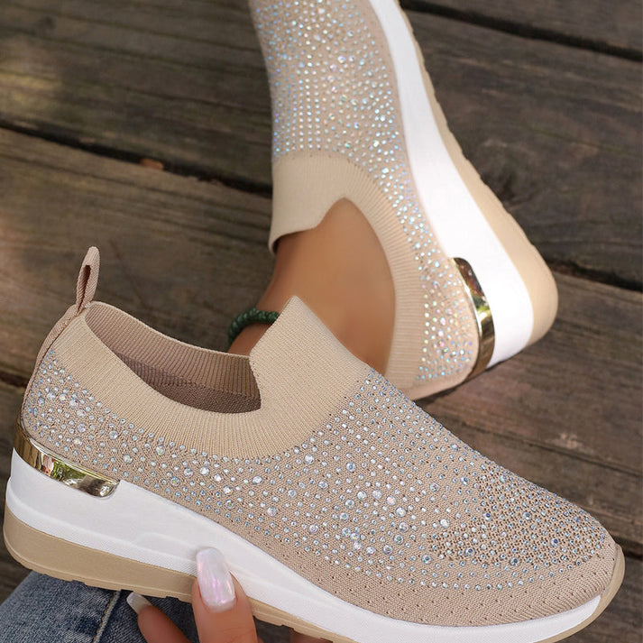 Haylay - Zapatillas Con Cuña y Pedrería Sin Cordones