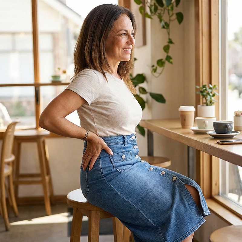 Ralisia | Falda Midi Denim Con Botones Frontales