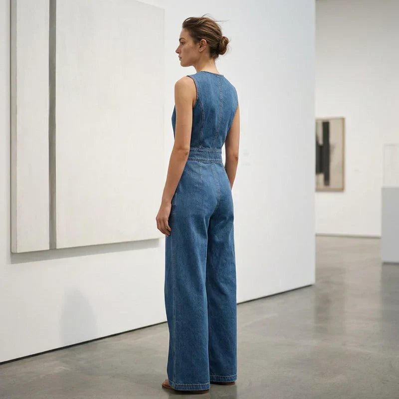 Laurien | Mono Azul Sin Mangas De Estilo Vaquero Con Pernera Ancha