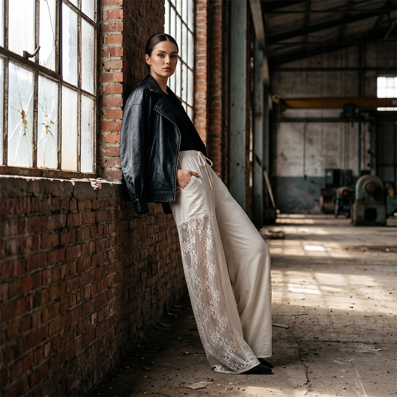 Qerina | Pantalones De Pierna Ancha Con Paneles De Encaje