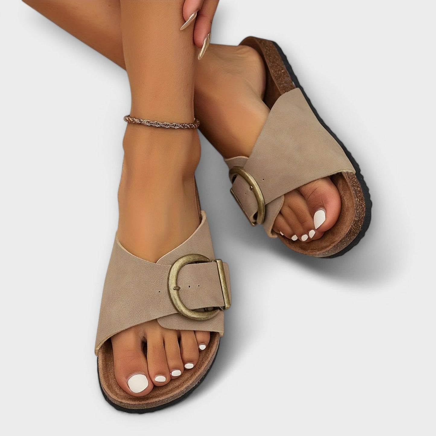 Nolia - Sandalias Planas con Tiras y Hebilla Ajustable