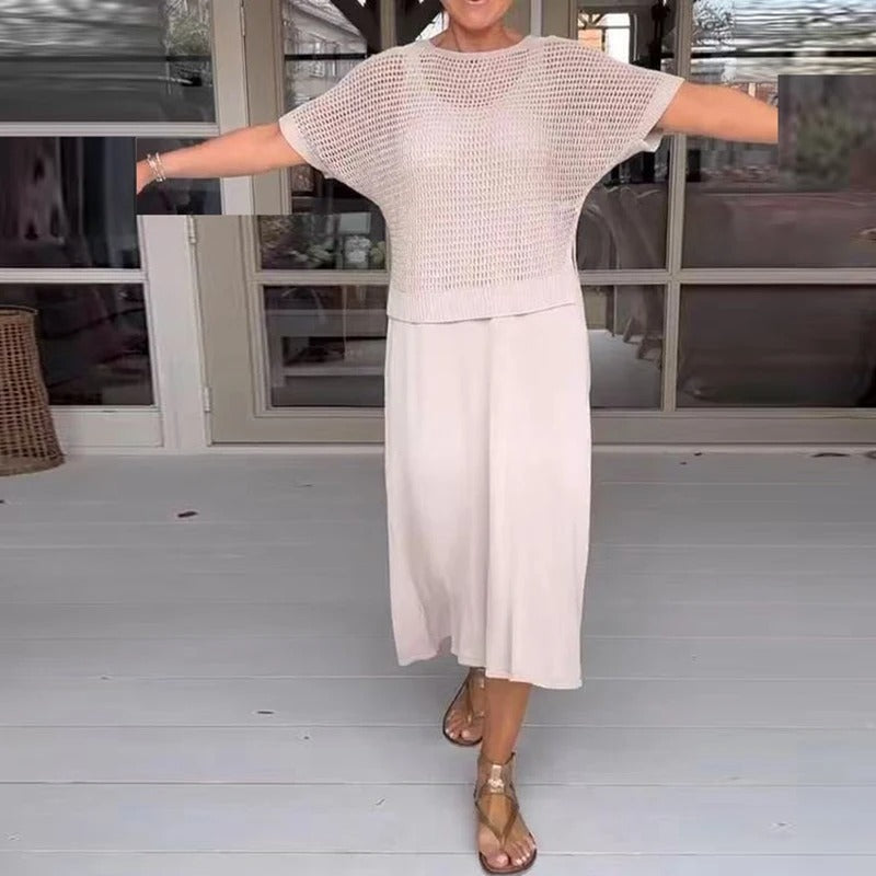 Wenky | Vestido MIDI De Manga Corta Con Superposición De Malla