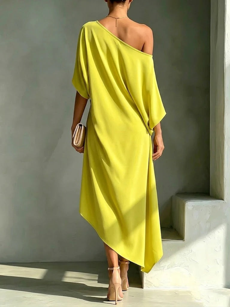 Elonia - Vestido Midi Asimétrico de un Solo Hombro