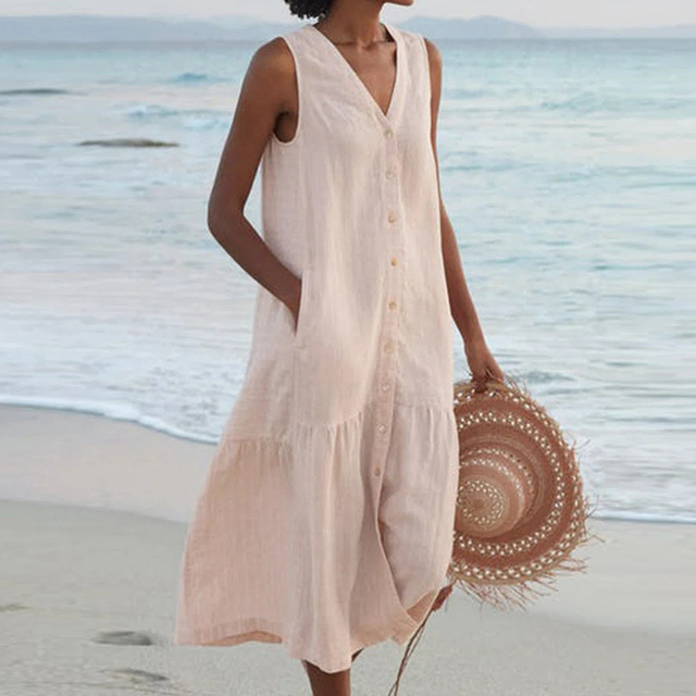Maira | Vestido Midi Sin Mangas Cuello V