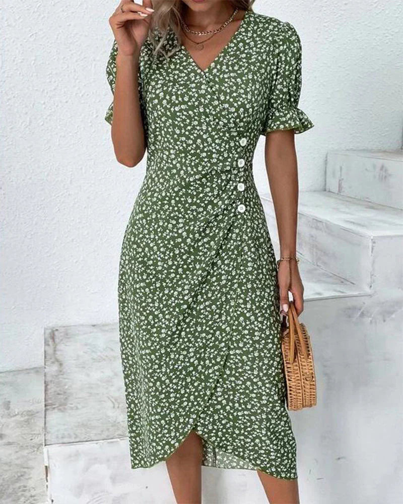 Tine | Vestido Floral Cruzado Manga Corta