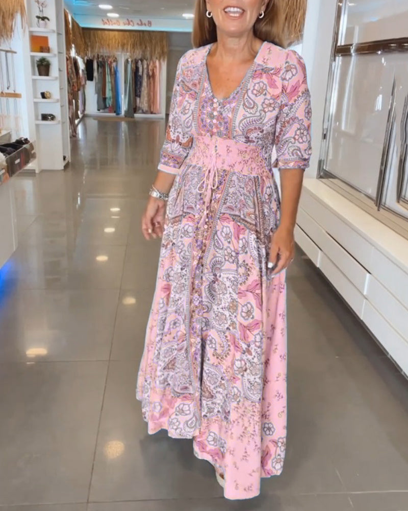 Taylor | Vestido Midi Estampado Escote V Ajustable
