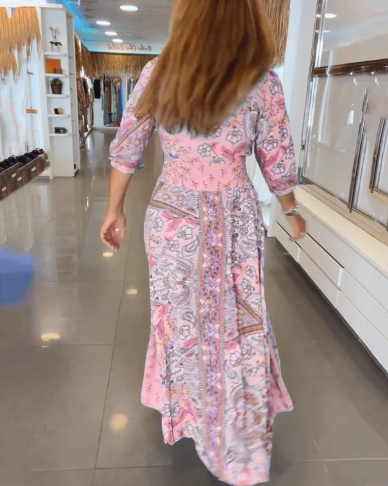Taylor | Vestido Midi Estampado Escote V Ajustable