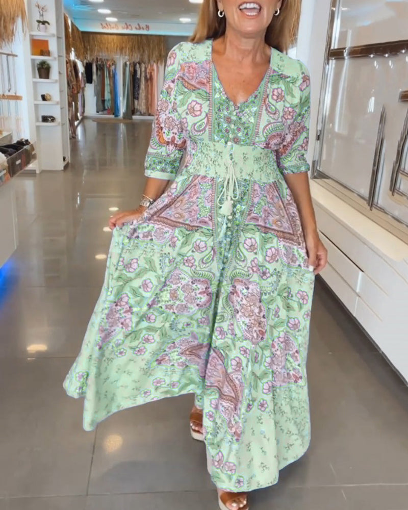 Taylor | Vestido Midi Estampado Escote V Ajustable