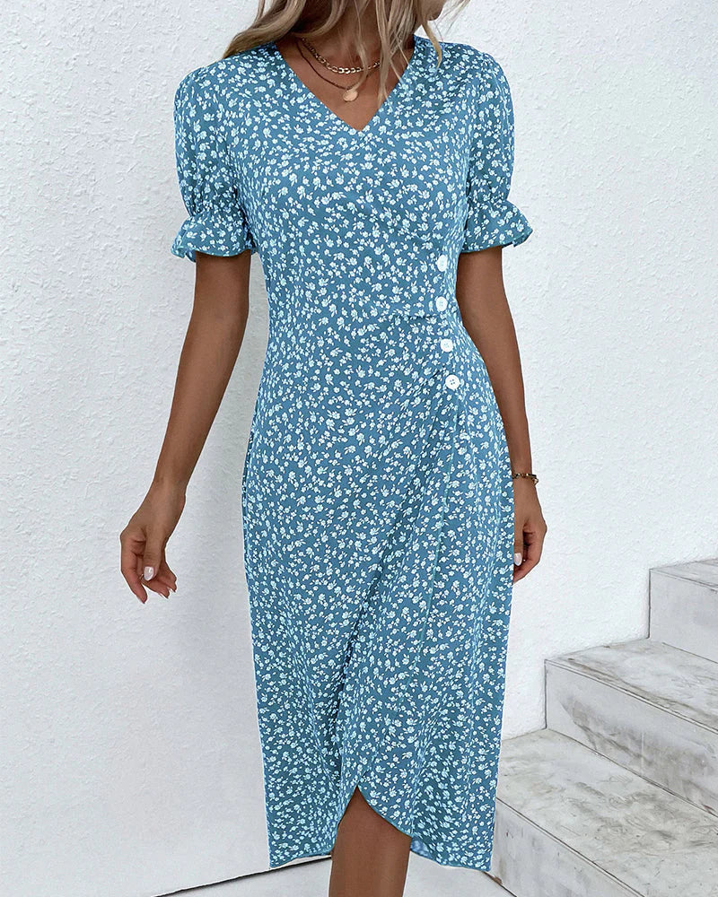 Tine | Vestido Floral Cruzado Manga Corta