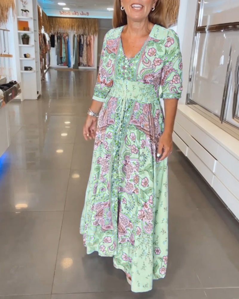 Taylor | Vestido Midi Estampado Escote V Ajustable
