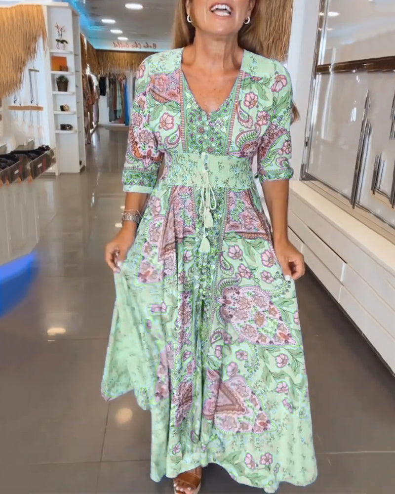 Taylor | Vestido Midi Estampado Escote V Ajustable