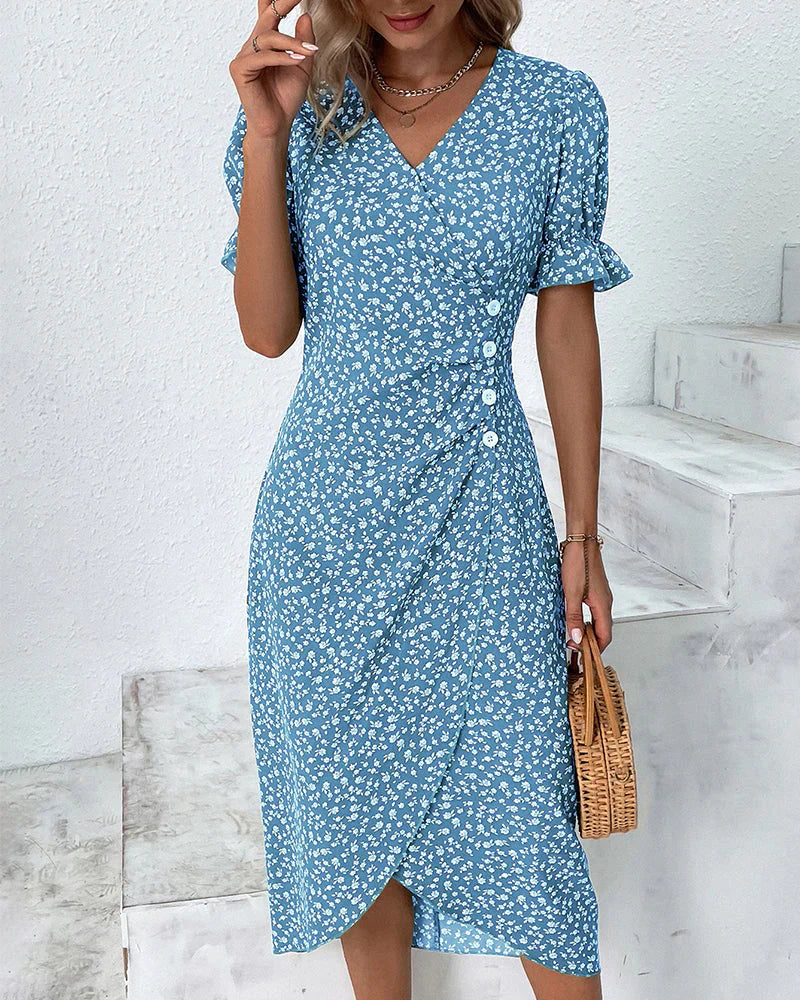 Tine | Vestido Floral Cruzado Manga Corta