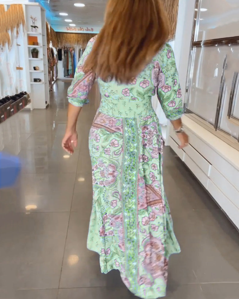 Taylor | Vestido Midi Estampado Escote V Ajustable