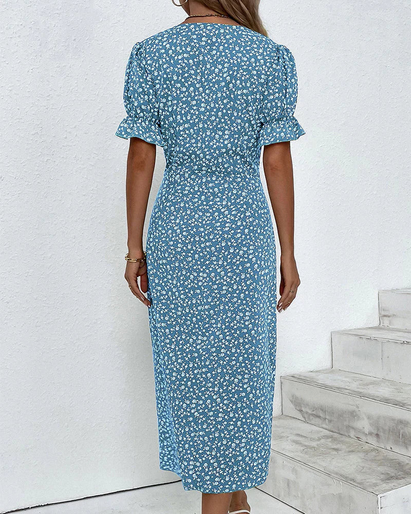 Tine | Vestido Floral Cruzado Manga Corta