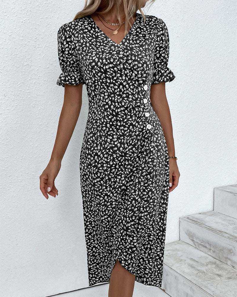 Tine | Vestido Floral Cruzado Manga Corta