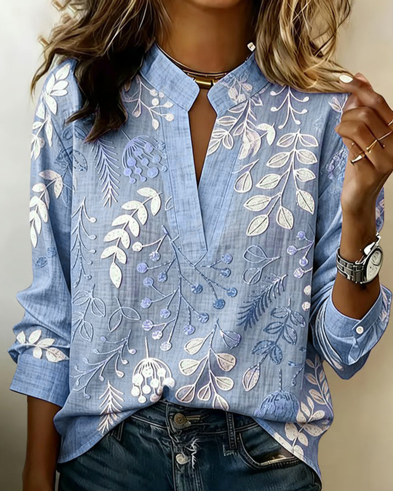 Adanna | Blusa Estampado Floral Cuello Mao Manga Larga