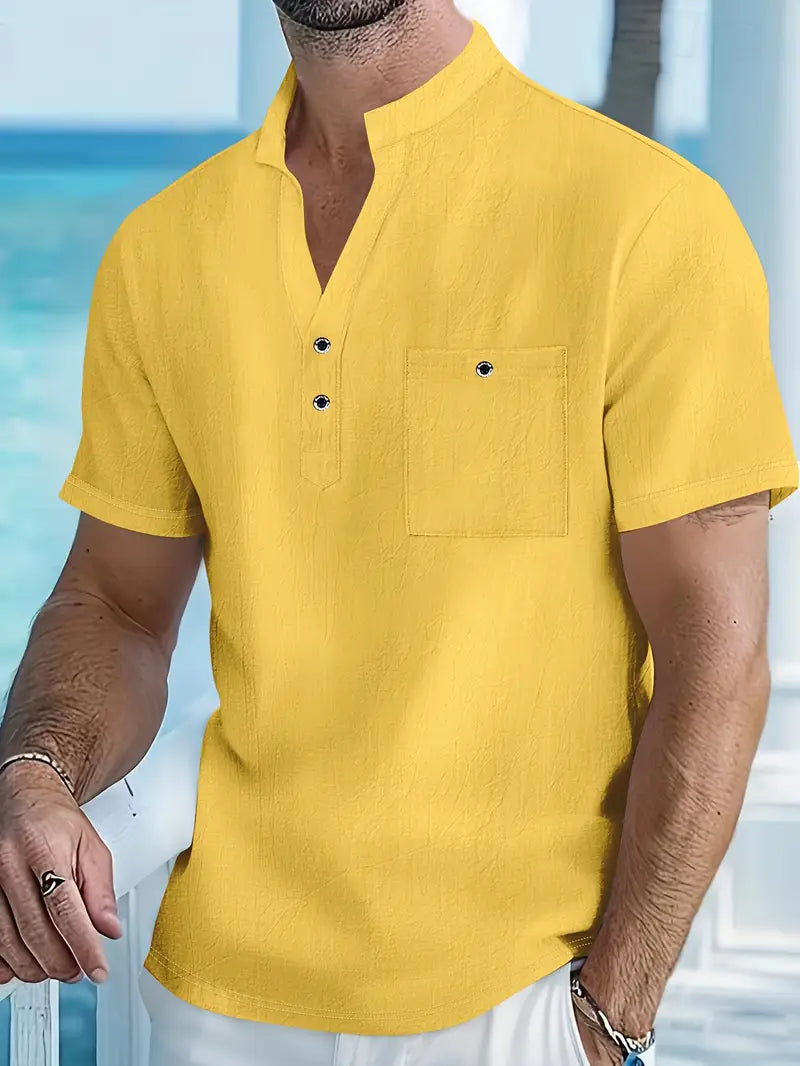 Vaughn - Camiseta Henley de Manga Corta