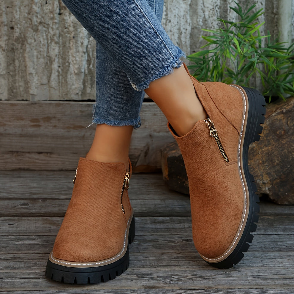 Birgitta | Botines Con Cremallera Lateral y Suela de Tacos