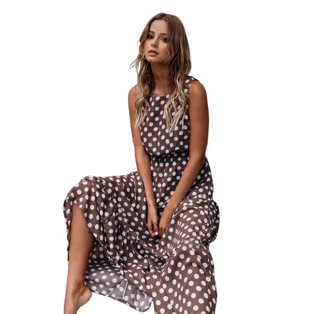 Laressa | Vestido Midi Sin Mangas de Lunares