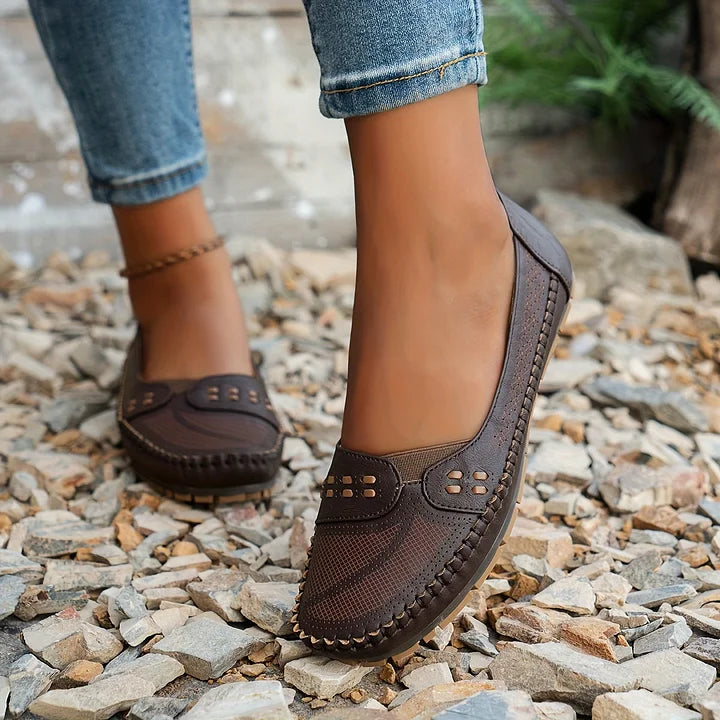 Gerdien | Mocasines Sin Cordones Perforados Para Mujer, Zapatos Planos Informales
