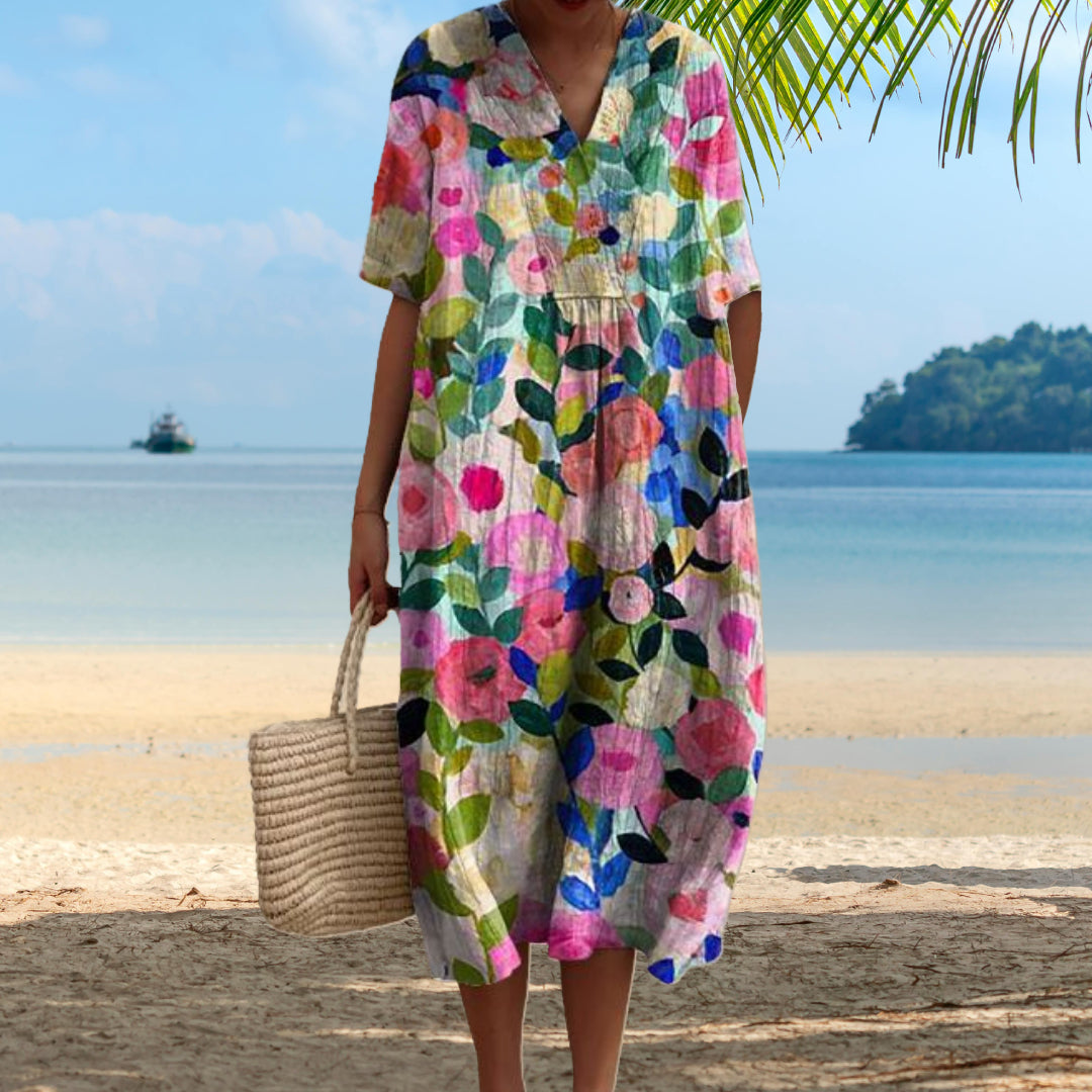 Lora | Vestido Midi Floral Cuello V
