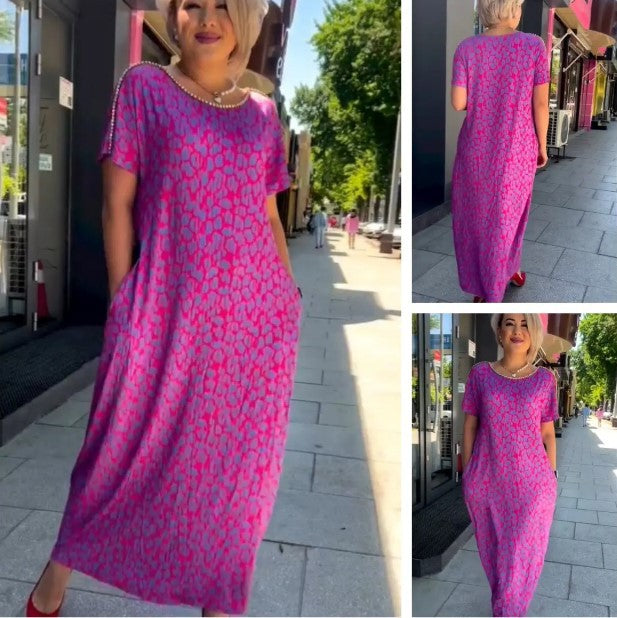 Bettina | Vestido Largo Estampado de Manga Corta