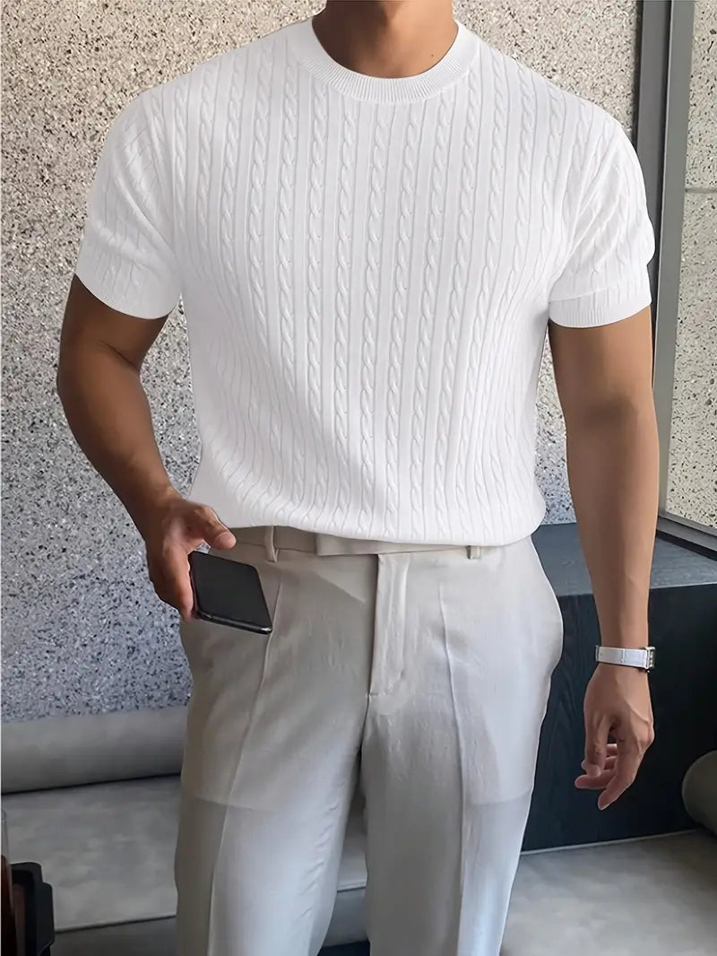 Kiril - Camiseta de Manga Corta Con uello Redondo y Punto Trenzado